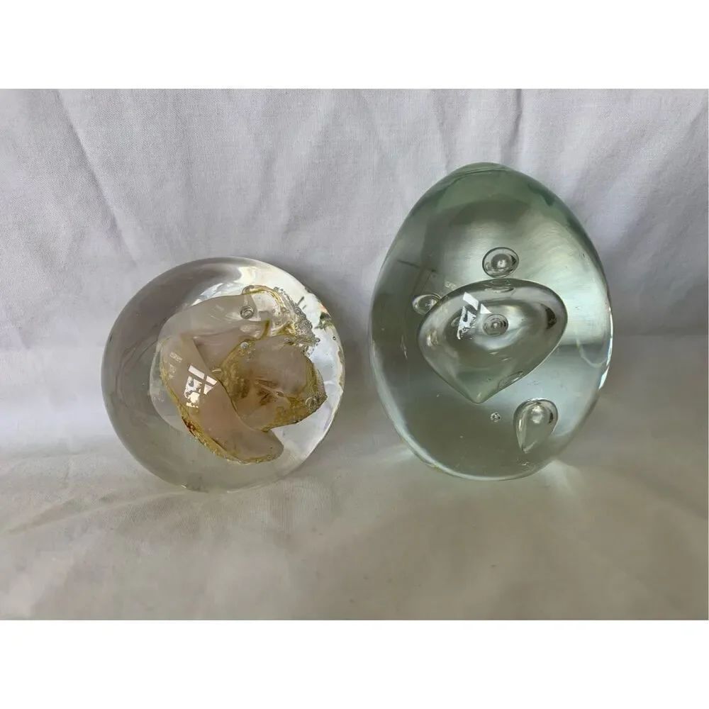 2 Art Glass Egg Figurine Paperweight Lot DECO 70’s MCM VTG